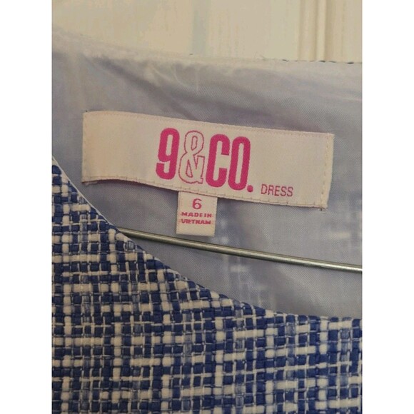 9 & CO Midi Dress Size 6 Blue White Tweed Fit And Flare A Line Cap Sleeve Spring - Picture 9 of 13